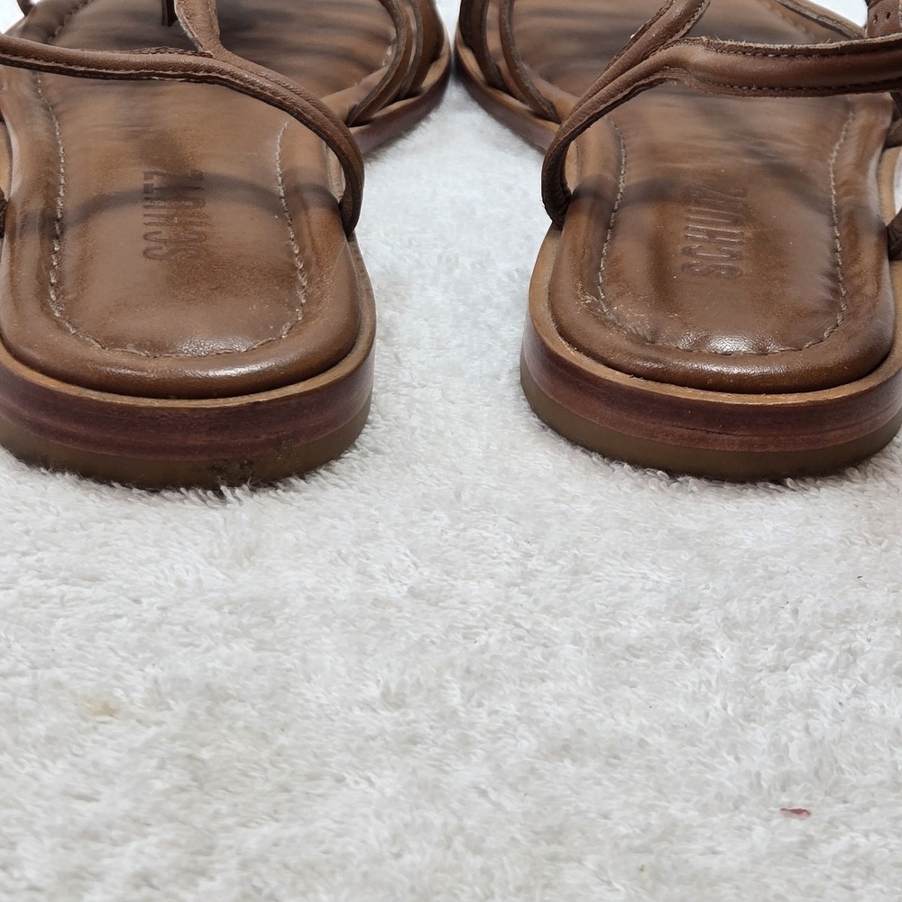 Schutz Octavia Flat Sandals Womens 9 Brown Leather Caged Strappy Minimalist Braz - Picture 11 of 16